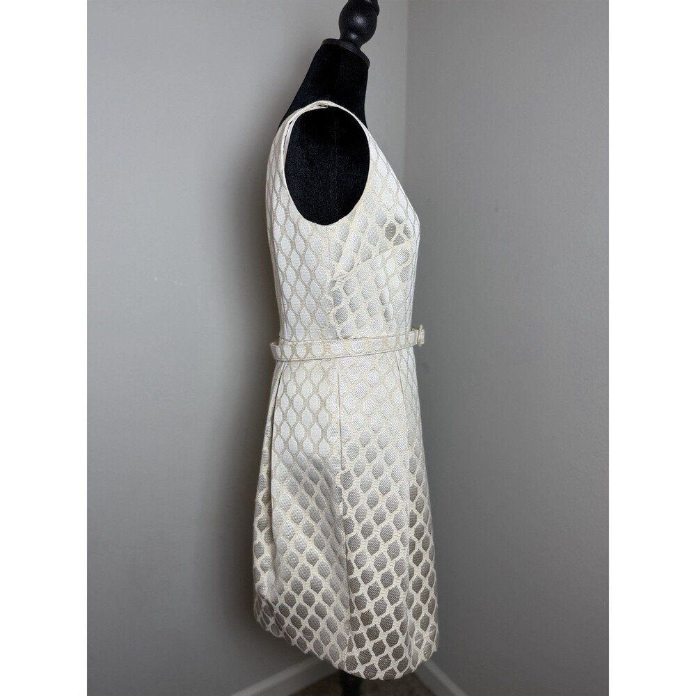 Eliza J Metallic Jacquard Fit & Flare Dress Belted Size 6 - Picture 4 of 16